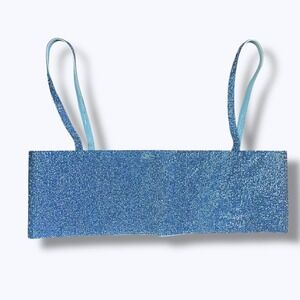 White Fox Blue Sparkly Rhinestone Crop Top XS/S Party Club Festival Rave